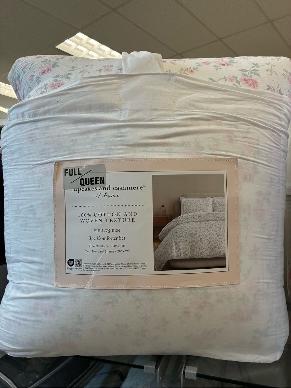 cupcakes & cashmere White and Pink Floral Full/Queen Comforter Set